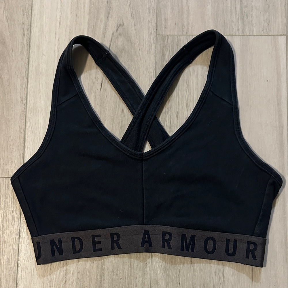 Women’s Under Armour Black and Gray Fitted Sports Bra